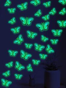 8 件套夜光蓝色蝴蝶装饰贴纸适用于卧室和客厅房间装饰家居装饰墙贴墙面装饰个性化贴纸