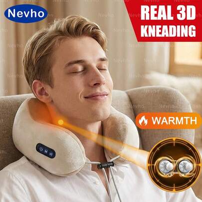 3D揉捏电动按摩枕，加厚记忆棉U型颈枕，Type-C充电。适合旅行、办公和居家使用，带来舒适放松体验。节日送礼佳品。