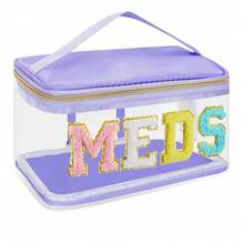 1pc Girls Letter Clear Makeup Bags, Preppy Pink Hair Bag Chenille Patch Makeup Bag Travel Cosmetic Bag With Handle Zipper Waterproof TPU Hair Accessories Organizer Pouch For Girls - Transparent - View 10