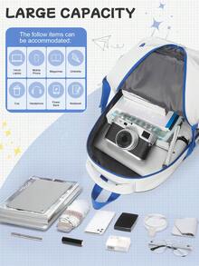 轻便笔记本电脑背包，适合学生、旅行、徒步、上学等各种场合，可爱耐用，大容量便携，适合户外、旅行、徒步、上学等。新旧版本随机发货。 - 藍白色 - 查看 5