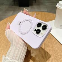 1pc Silicone Macaron Color & Black/Beige/Pink/Purple/Blue/Multi-Color Magnetic Phone Holder Case, Unisex, Multifunctional, Compatible With IPhone 11, 12, 12 Pro, 13, 13 Pro, 13 Pro Max, 14, 14 Pro, 14 Pro Max, 15, 15 Pro, 15 Pro Max, 15 Plus, 16, 16 Pro, 16 Pro Max, 16 Plus, 17, 17 Pro And 17 Pro Max - Lilac Purple - View 7