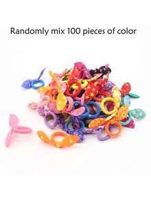 100pcs Cute Rabbit Ear Hair Scrunchies, Colorful Bow Ponytail Hair Ties For Girls - Multicolor - View 7