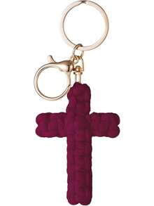 Llavero de cruz estilo bohemio tejido a mano, accesorio de coche, colgante de cruz suave, regalo colgante para bolso - Burdeos - Ver 3