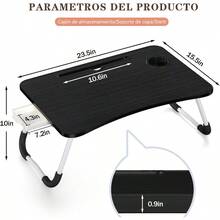 R-Escrito para  con Caón de Almacenamiento/Porsos Mesa portátil para cama sofá Lectura mesa pequeña Bandea de Cama con ranura Escrito para cama sofá trabao comer lectura - Negro - Modelo de apoyo negro - Ver 3