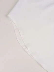 大码女士商务休闲白衬衫，前襟纽扣设计，带口袋，不对称下摆，弧形白色长袖上衣，适合日常办公、通勤等场合，百搭单品，大码女装春季款 - 白色 - 查看 7
