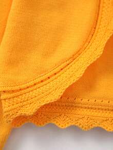 女童纯色长袖蕾丝边休闲优雅镂空针织开衫 - 橘色 - 查看 5
