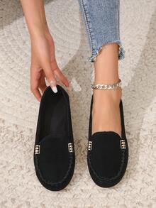 Women Flat Loafers 2024 New Style Driving Shoes Soft Bottom Mom Shoes Plus Size Casual Shoes Valentines - Black - View 2