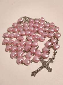 1 件心形项链，粉色，吊坠项链，长 Y 链项链，适合日常、派对佩戴、送给女朋友、情人节母亲的礼物、母亲节情人节 - 粉色 - 查看 3