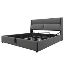(=491011AAG) Gepolstertes Doppelbett 140x200cm mit verstellbaren Kopfteilen, Hydraulikbettgestell mit Stauraum, Bett aus Leinenmaterial mit Metalllamellenbasis, Grau (ohne Matratze) - Grau - Übersicht 6