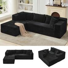 Techigher Modular Sectional Sofa, Modern Corduroy Couches With L-Shape Chaise For Living Room Bedroom (Left Facing Chaise) - Black - View 10