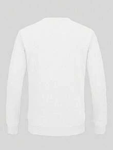 Men's Solid Color Minimalist Pullover Thermal Lined Warm Sweatshirt, Autumn/Winter - White - View 2