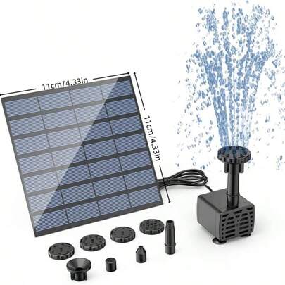1.5W Solar Panel Fountain, Max Lift: 70cm, Comes With 6 Different Spray Heads & 1 Water Pump, Suitable For Balcony, Terrace, Garden, Yard, Lawn, Solar Powered Bird Bath Fountain