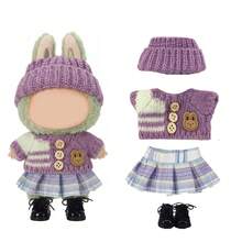 Exquisite Doll Clothes Set: Includes 1 Rabbit Button Knit Sweater, 1 Plaid Pleated Skirt, 1 Hat, 1 Pair Of High-Quality Princess Shoes (Doll Not Included), Suitable For 17cm Doll, Birthday/Christmas Gift