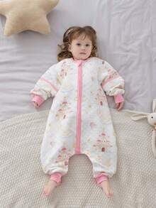 1.5tog 儿童睡袋，适合 3 个月至 7 岁宝宝，春秋冬款，薄棉绗缝睡袋，可拆卸袖子，儿童防踢防寒睡袋