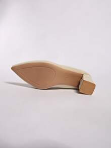 Women's Chunky Heel Pumps, Beige, Minimalist Design, Versatile, Suitable For Teenagers, Spring/Autumn - Beige - View 8