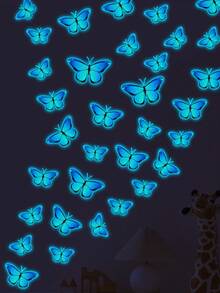 8 件套夜光蓝色蝴蝶装饰贴纸适用于卧室和客厅房间装饰家居装饰墙贴墙面装饰个性化贴纸