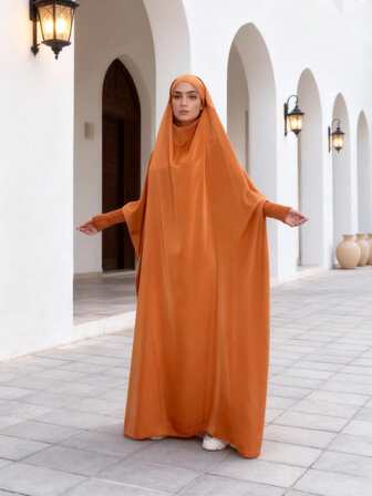 1pc Fashionable & Elegant Casual Abaya With Headscarf, Versatile Long Robe Suitable For Festivals, Home, Leisure, And Vacation