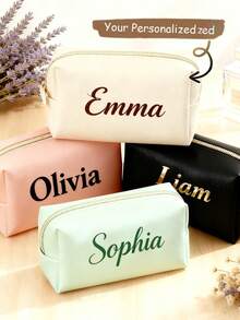 Customized Name Makeup Bag Personalized Letter Cosmetic Bag Sanitary Napkin Storage Bag Travel Leather Toiletry Bag Bridesmaid Birthday Gift Bridal Party Favor Bachelorette Party Favor Large Capacity Multi-Functional Storage Bag For Women - Multicolor - View 1