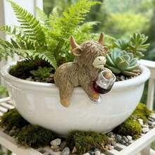 Whimsical Highland Cow Resin Home Decor With Drink Cup, Vibrant Colored Durable Indoor/Outdoor Decoration For Planter, Garden, Aquarium, Home And Office, Highland Cow Figurine - Highland Beef Beverage Cup - View 6