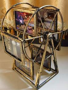 1 pieza Marco de fotos giratorio tipo noria vintage, adecuado para sala de estar, dormitorio, escritorio, gran regalo para el Día de San Valentín, cumpleaños, Navidad, incluye 6 piezas de marcos de fotos premium de 4 pulgadas para manualidades - Multicolor - Ver 4