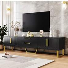 Pantalla de TV de alta calidad: Boden, mango y forma dorados, Tür mit gravierter Textur, Aufbewahrungslösung für das Wohnzimmer, combinación perfecta con elegancia, lujo y funcionalidad. - Negro - Ver 4