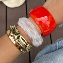 1. Bracelete Vintage Âmbar Tie Dye Acrílico Largo, Bracelete de Resina Transparente Liso, Bracelete Geométrico de Metal Liso Losango