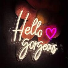 1pc "Hello Gorgeous" LED Neon Light Sign: USB Powered (Data Cable Included), Suitable For Bedroom Decor, Beauty Space Art Decoration, KTV/Live Streaming Backdrop, Birthday/Valentine's Day Creative Gift - 玫紅+暖白 - 查看 1
