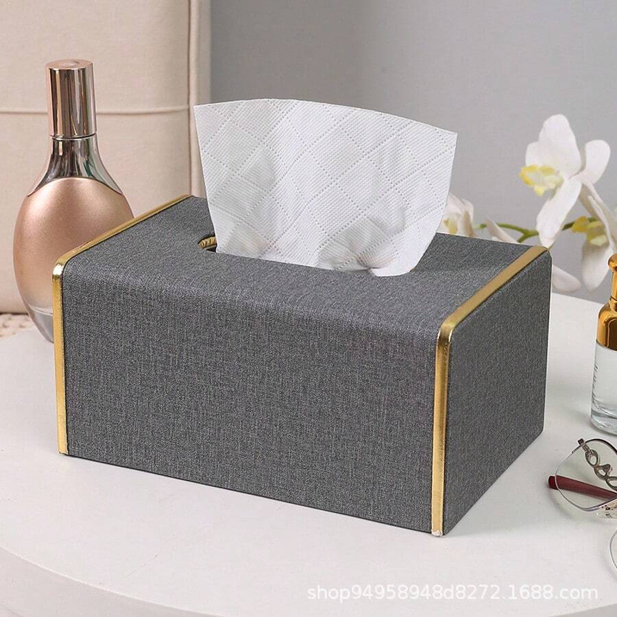 Leather-Covered Plastic Tissue Box Holder - Sliding Tissue Dispenser, Multi-Purpose Storage Box For Living Room, Desktop Decor, Holiday Gift, Simple Home Hotel Car Leather Paper Box, Square Tissue Box, Desktop Tissue Box