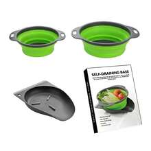 Escurridor de Agua Plegable con Tabla de Drenaje, Raspador de Agua, Guía de Agua, Cesta Redonda de Plástico para Filtro de Agua para Lavar Frutas y Verduras - Guía de agua - Blanco - Embalaje en caja de color - Ver 10