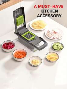 14/16pcs Vegetable Chopper, Multi-Function Fruit Slicer, Handle-Style Food Grinder, Vegetable Slicer, Chopping Bowl Slicer, Onion Chopper With Interchangeable Blades, Potato Shredder, Kitchen Gadgets, Kitchen Tools - Multicolor - View 4