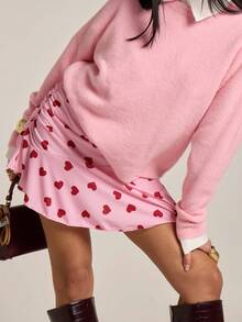 Valentine's Day Skirts For Women Y2k Mini Skirts Fashionable Heart Print Asymmetrical Short Skirts Contrast Color Ruched Satin Skirts Bodycon A Line Skirts Spring Summer Fall Casual Daily Clothes Party Club Clothes Streetwear Aesthetic Clothes - 粉色 - 查看 3