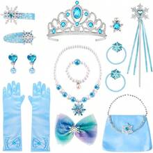 Conjunto de Accesorios de Disfraz de Princesa, Conjunto de Joyería para Niñas, Joyería de  Sirena Unicornio con Corona Varita Collar Pulsera Pendientes Bolso Accesorios para el Cabello para Fiesta Disfraz Regalo - Azul - Ver 8