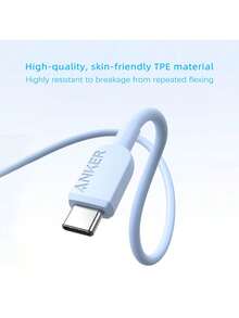 anker The Ultra-Durable A81E USB-C Data Cable Features A Braided Design That Can Withstand Multiple Bends, Supports 100W PD Charging, And Is Compatible With Devices Such As MacBook, Samsung Galaxy, IPad Pro, And Nintendo Switch. - Blue - View 7