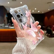 Funda de teléfono transparente con patrón de mariposa anti-caída para Galaxy S25Ultra, S2FE, S23plus, SAM A15, A25, A35, A55, A56/Honor/Note13pro Smartphone Android - transparente - Ver 4