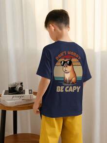 男童及青少年学生夏季休闲印花圆领短袖T恤