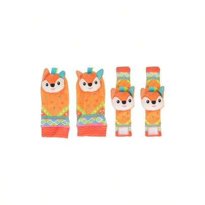 4 Piezas Sonajeros de Mueca y Calcetines para Beb - Juego de 4 Piezas para Desarrollo Visual y Motor en Bebs de 1 a Meses, Patrn de Animales, Polister Suave, Fcil de Lavar