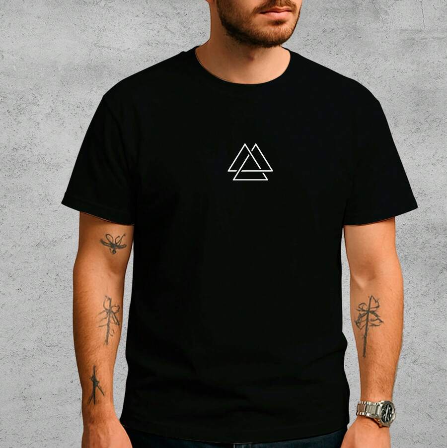 Men's Triangle White T-Shirt, Premium Cotton Shirt - 黑色 - 查看 1