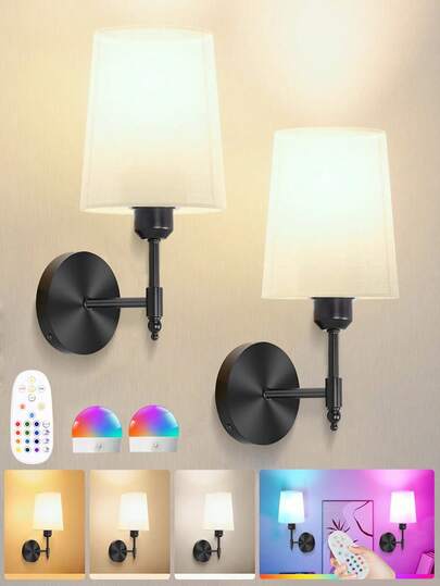 Battery Powered Wall Light, Wireless Wall Light With Remote Control, RGB Dimmable 15 Color Modes, Rechargeable Bulb Cordless Wall Lamp For Indoor Bedroom Living Room Hallway