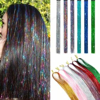 6 piezas de extensiones de cabello con lentejuelas brillantes de 48 pulgadas y 1200 hebras, accesorios para el cabello de mujer adecuados para Navidad, Halloween y otras festividades