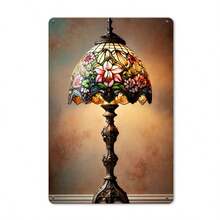 Home Relaxation| Vintage Floral Glass Table Lamp Metal Sign - 8x12 Inch, Colorful Stained-Glass Design With Ornate Bronze Base, Ideal For Home, Bedroom, Cafe, Bar Wall Decor, Room Decor - Multicolor - View 4