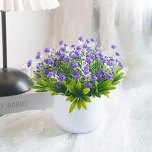 1盆精美逼真的满天星盆栽 | 迷你人造柏树和星星花盆，适合家居装饰、婚礼、生日和节日庆典，塑料材质，可摆放在桌面 - 白色 - 查看 5