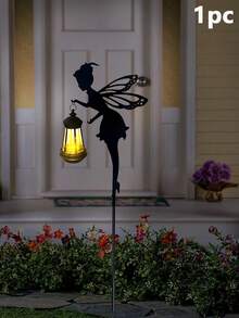 ضوء حديقة خارجي بطاقة شمسية، تمثال ملاك معدني كبير بوضعية الجلوس، ديكور هلال القمر، مناسب لديكور الحديقة والمساحات الخارجية والفناء والحديقة - Warm light - مشاهدة 7