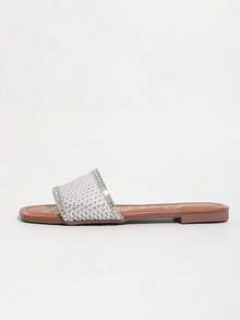 Damen Kristall Flache Sandalen, Neu 2026 Sommer Outdoor Riemen Niedriger Absatz Rutschfeste Lässig Pantoffeln, Atmungsaktives Mesh, passend zu Kleidern