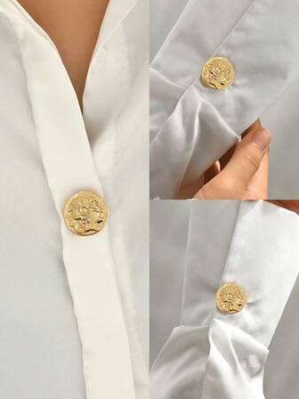 1pc 2026 New Elegant & Fashion European Style Quality Sun-Shaped, Flower-Shaped, White Shell Inlaid Design, Gold Round, Pistil-Shaped Resin Pearl Design, Round Portrait Cufflinks & Collar Clips, Suitable For Women's Party, Business, Formal Dinner, Daily Matching, Multi-Scenario Use. Handmade Painted Oil Drop, Minor Flaws Are Inevitable, Suitable For Buttons Within 1.5cm Diameter