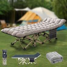 Cama de Camping Portátil para Adultos - 190 CM de Largo Extra Ancha Robusta Plegable - Con Colchón y Bolsa de Transporte - para Oficina Casa Siesta - Multicolor - Ver 2