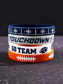 4件套 时尚独特精致简约励志户外运动足球硅胶手环，蓝白灰橙配色，适合男士日常通勤和运动佩戴 - 彩色 - 查看 1