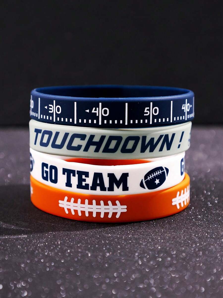 4件套 时尚独特精致简约励志户外运动足球硅胶手环，蓝白灰橙配色，适合男士日常通勤和运动佩戴 - 彩色 - 查看 1