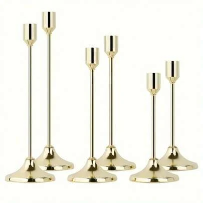 6pcs/3pcs Candle Holders Set, French Gold/Black/Sliver Candle Candlestick Holder Set, Vintage Candlestick Holder Decorative Candle Stick Holder, Candle Stick Holder For Table Home Decor Centerpiece Dining Table Wedding Festive Fireplace Mantle Vintage Room Decorations, Housewarming Gift
