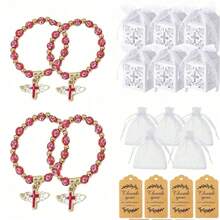 120Pcs Baptism Favors Set Include 30 Angel Cross Rosary Bracelet 30 Baptism Favor Box With Ribbon 30 Thank You Tag 30 Organza Bag For Baby Shower(White, Gold) - Multicolor - View 11