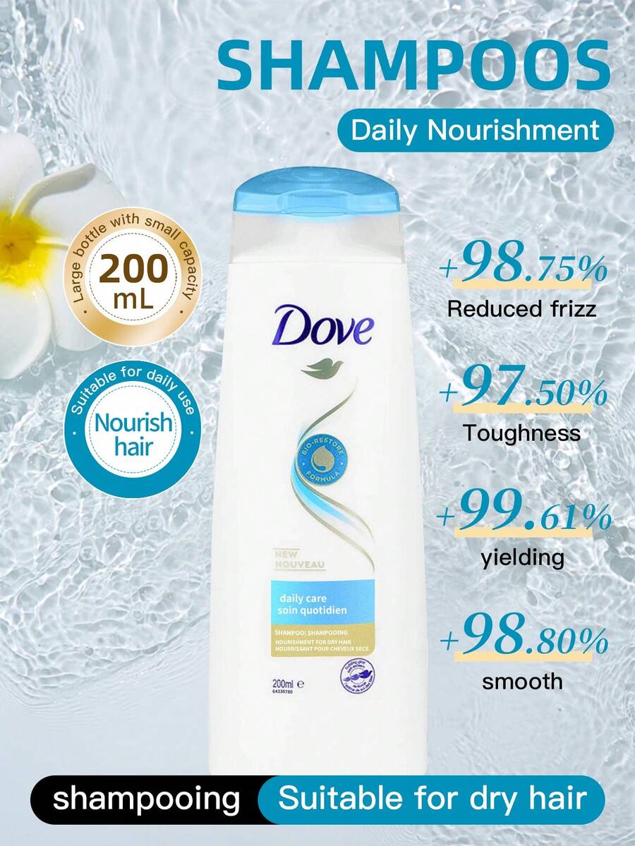 Dove 1瓶200毫升多芬日常滋养洗发露，经典滋养配方，温和清洁并滋润秀发，不损伤发质，令秀发柔软亮泽，适合普通发质。